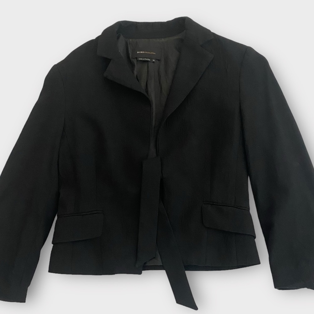 BCBG Max Azria Women’s Blazer Jacket XS Wool Blend Tie Front Corpcore Academia